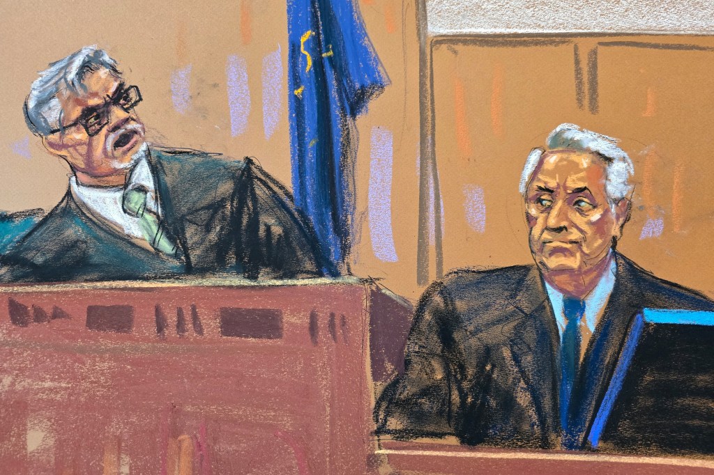 Justice Juan Merchan scolds witness Robert Costello as he momentarily clears the courtroom during former U.S. President Donald Trump's criminal trial.