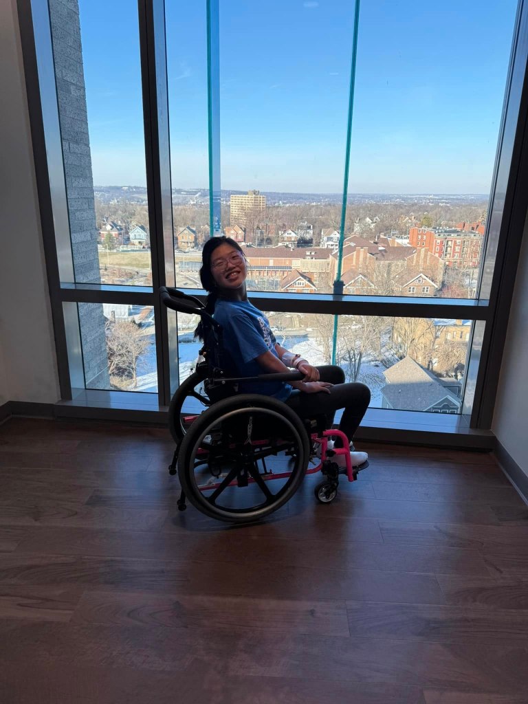 Adaline Deal in a wheelchair